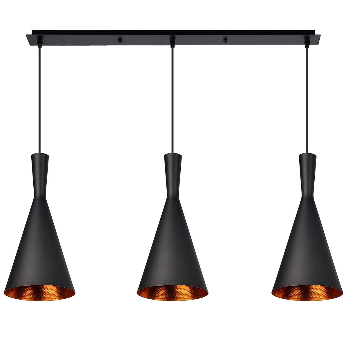 Dekoarte Trío de Lámparas de Techo Colgantes Estilo Minimalista Negro y Dorado