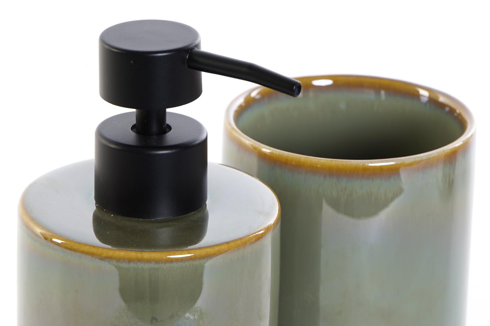 Dekodonia DISPENSADOR JABÓN CON VASO GRES VERDE