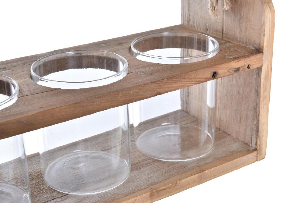 Dekodonia JARRÓN CRISTAL Y MADERA COLGANTE