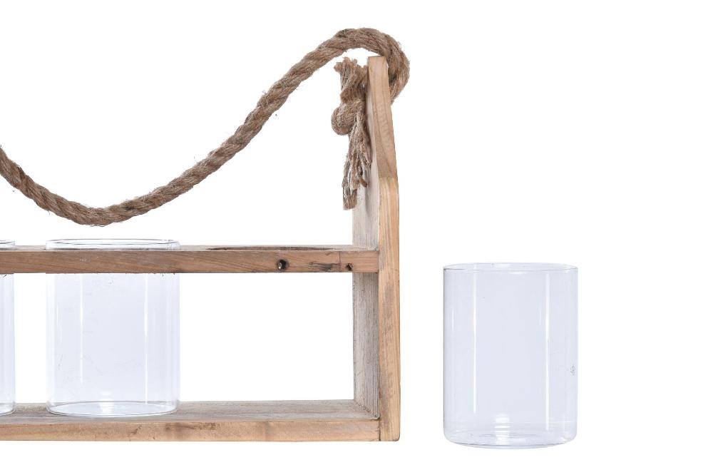 Dekodonia JARRÓN CRISTAL Y MADERA COLGANTE