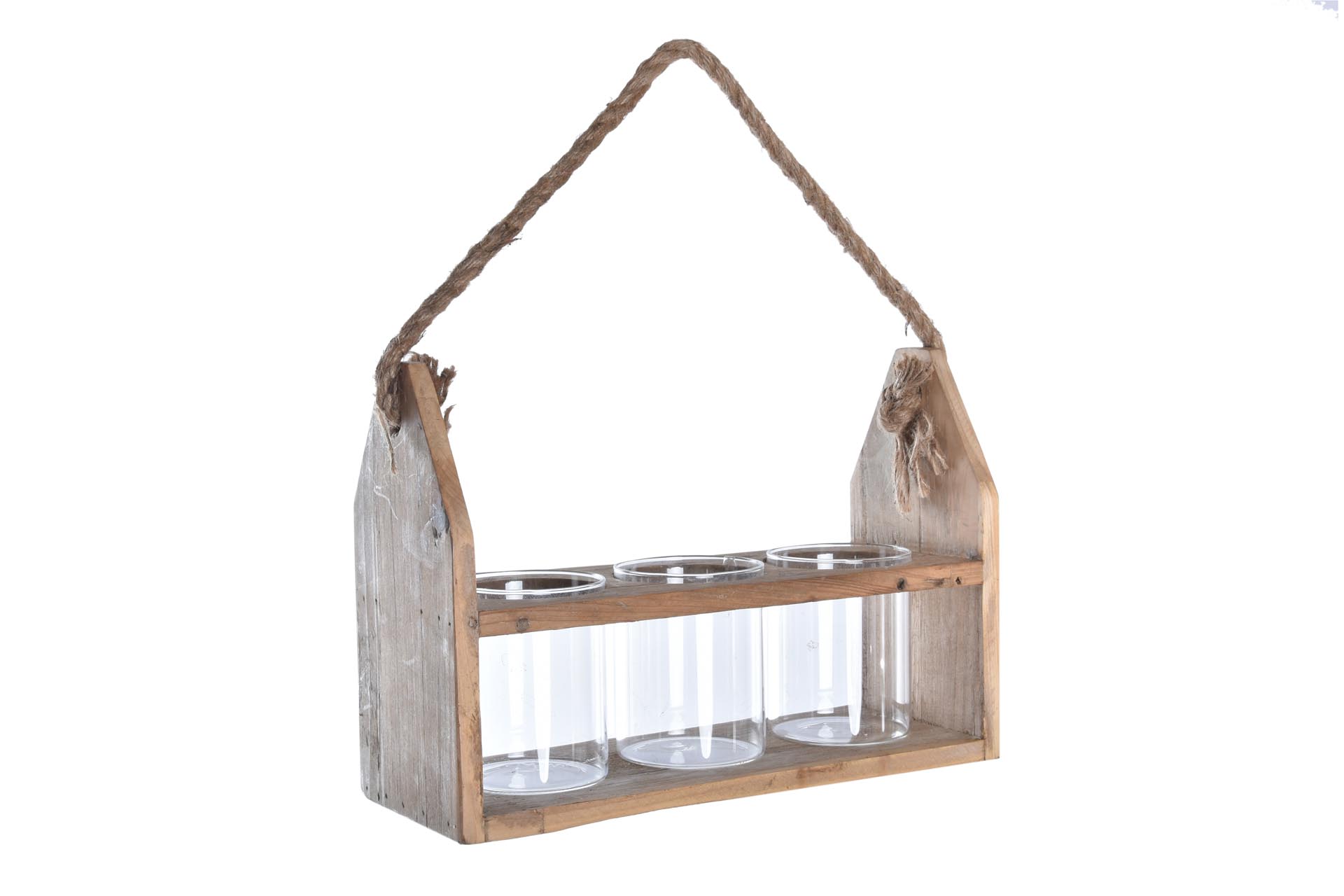 Dekodonia JARRÓN CRISTAL Y MADERA COLGANTE