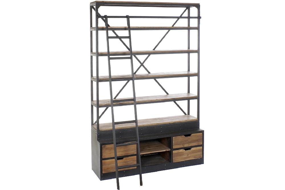 Dekodonia LIBRERIA PINO Y METAL CON ESCALERA