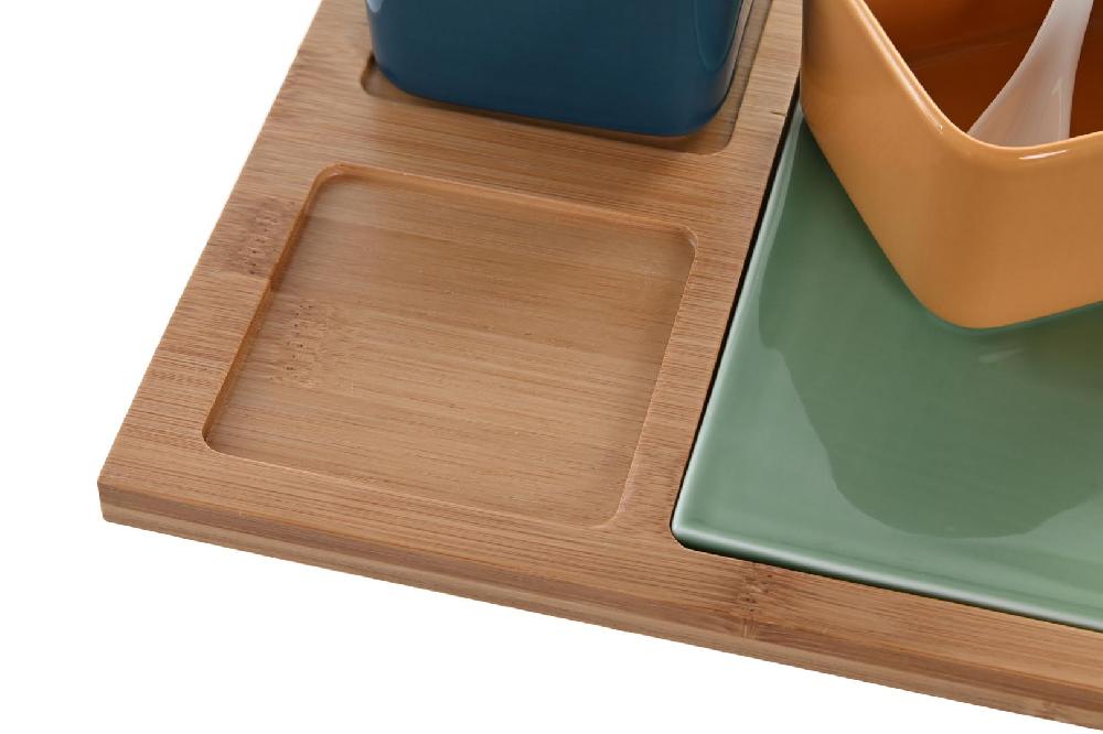 Dekodonia SET APERITIVO PORCELANA Y BAMBÚ GRANDE