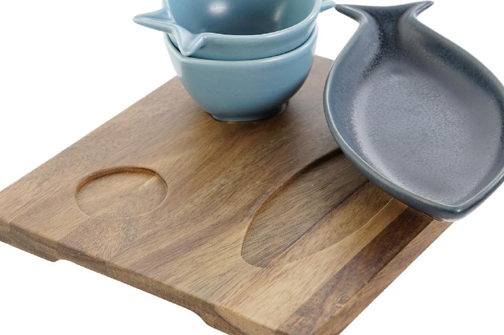 Dekodonia SET APERITIVO PORCELANA Y BAMBÚ PECES