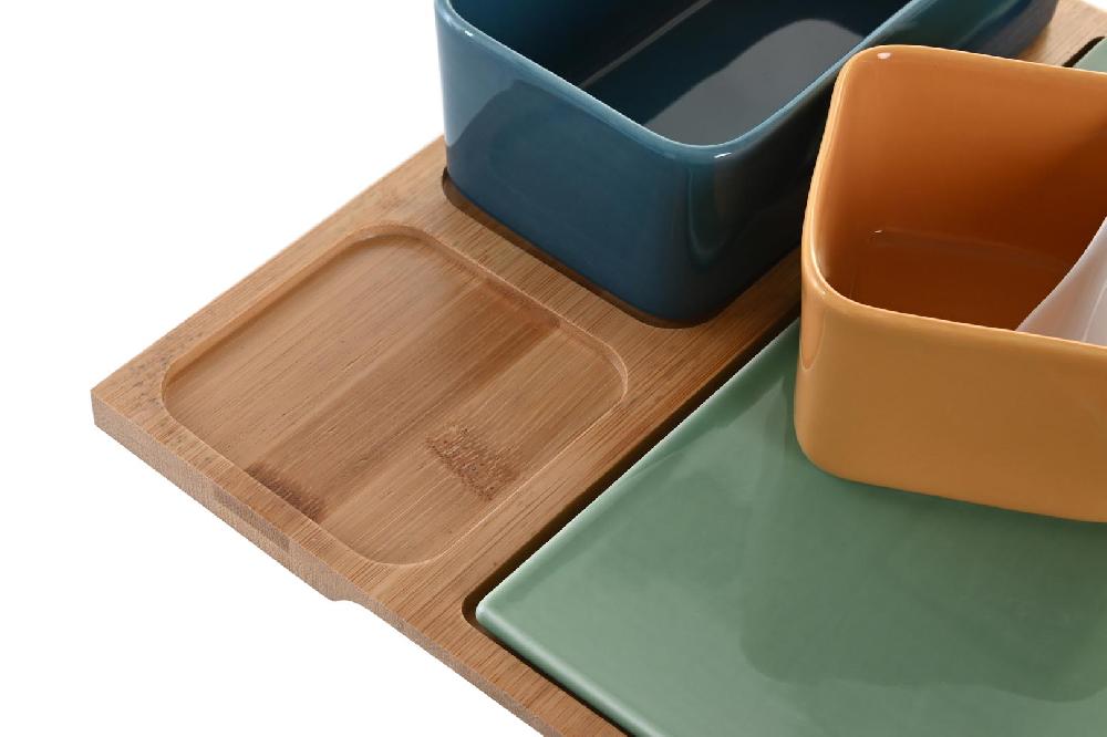 Dekodonia SET APERITIVO PORCELANA Y BAMBÚ PEQUEÑO
