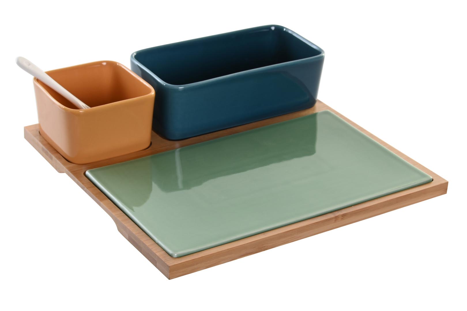 Dekodonia SET APERITIVO PORCELANA Y BAMBÚ PEQUEÑO