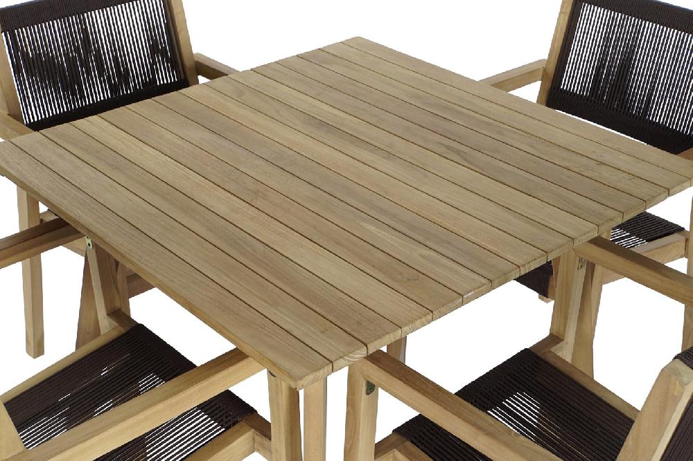 Dekodonia SET MESA Y CUATRO SILLAS TECA Y CUERDA