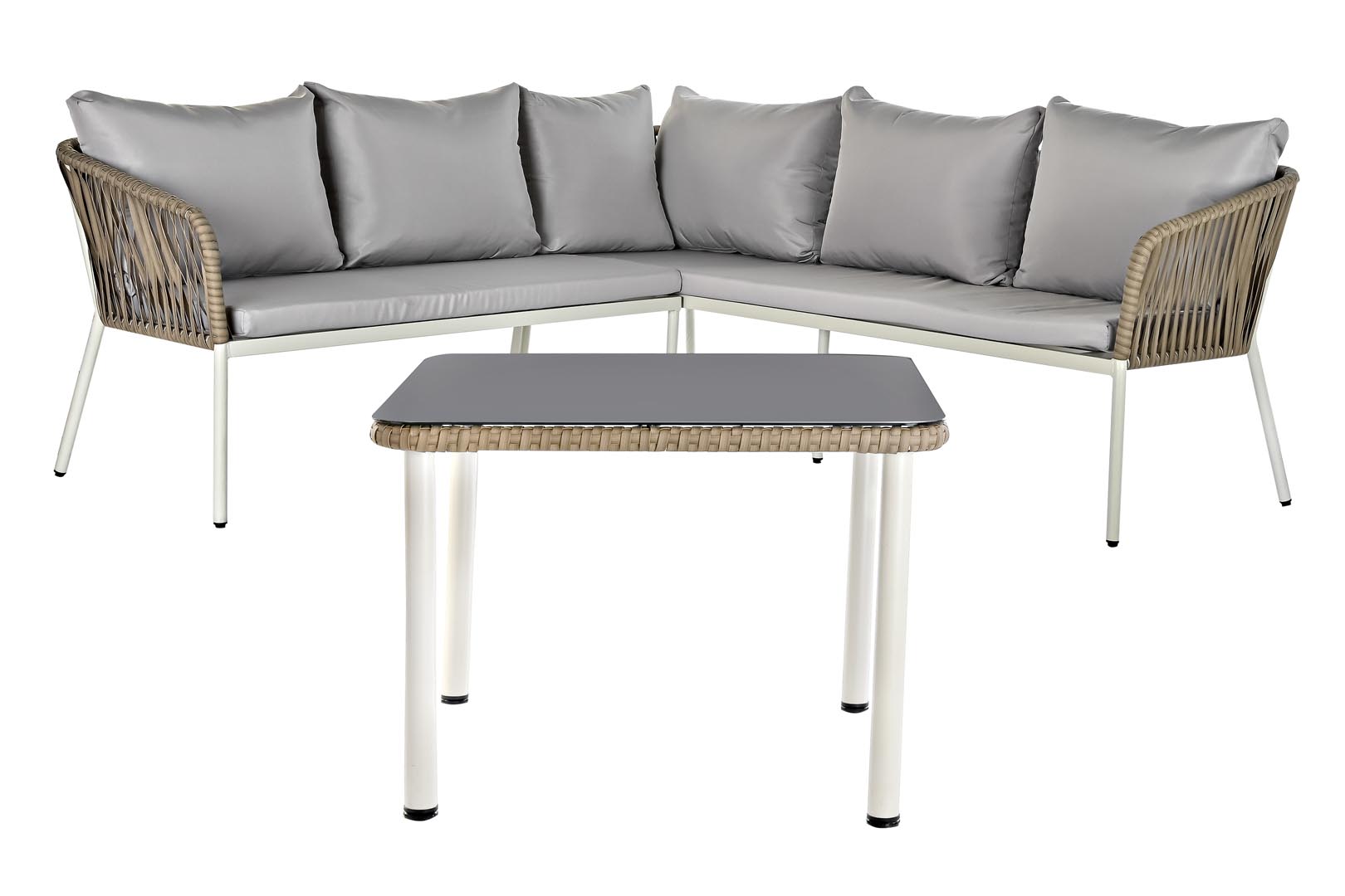 Dekodonia Set sofá ratán sintético rasi gris