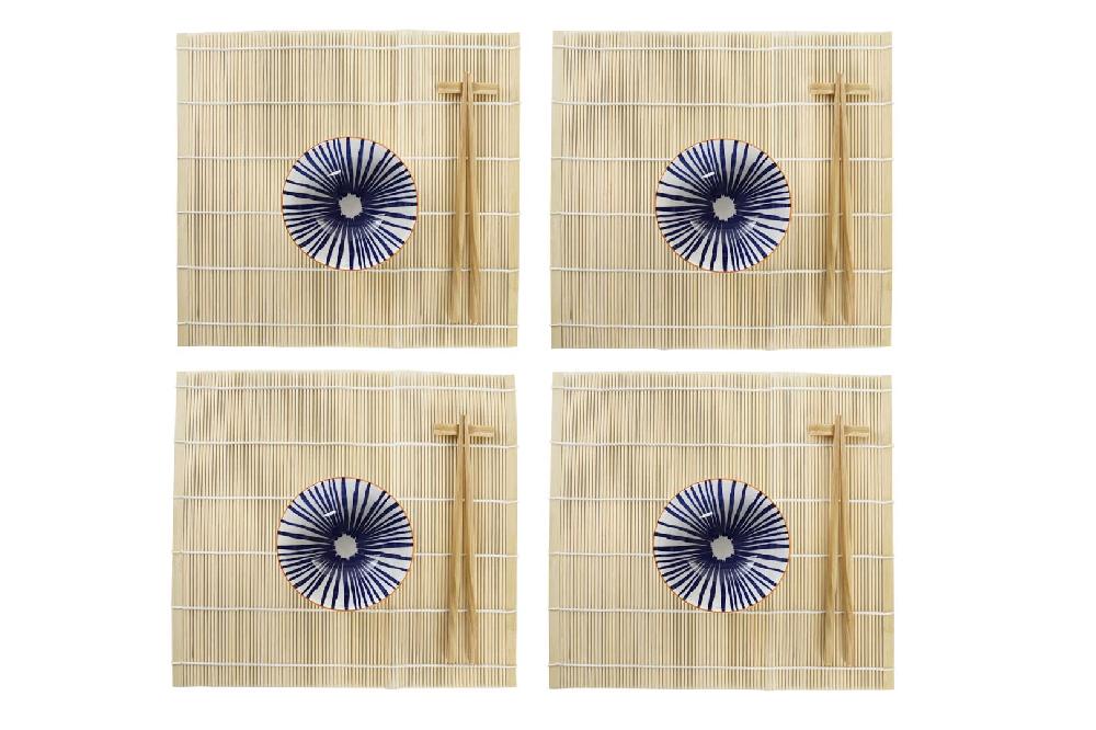 Dekodonia SET SUSHI BAMBÚ Y GRES AZUL PARA CUATRO