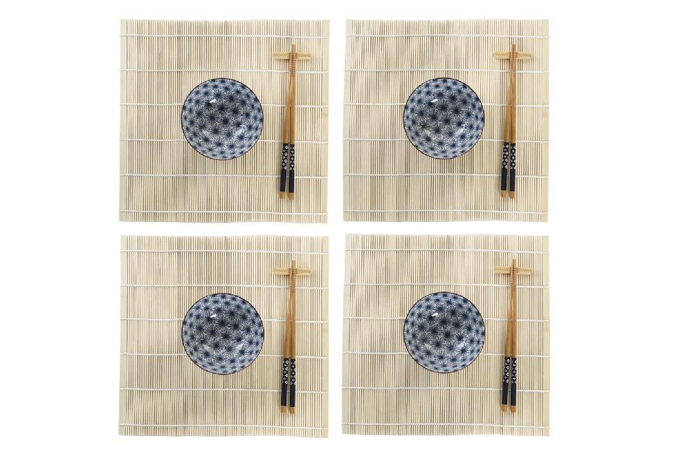 Dekodonia SET SUSHI BAMBÚ Y GRES AZUL PARA CUATRO
