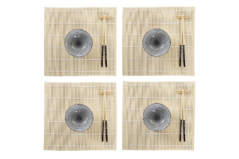 Dekodonia SET SUSHI BAMBÚ Y GRES NEGRO PARA CUATRO