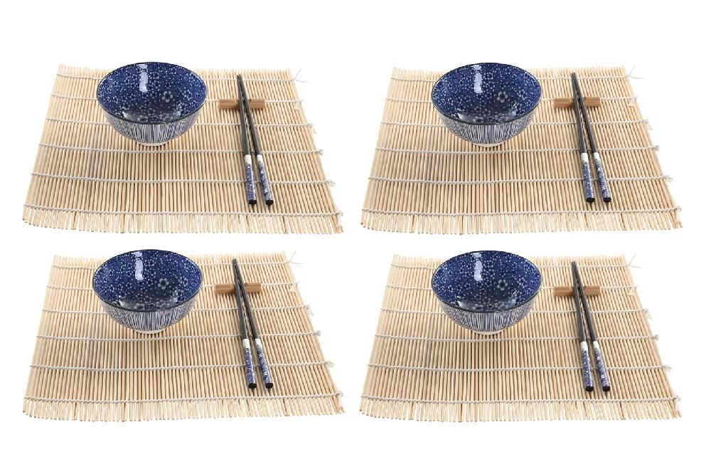 Dekodonia SET SUSHI BAMBÚ Y GRES NEGRO PARA CUATRO