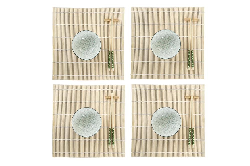 Dekodonia SET SUSHI BAMBÚ Y GRES VERDE PARA CUATRO