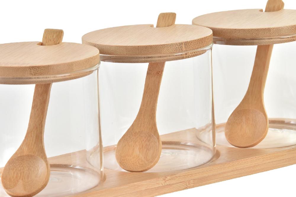 Dekodonia SET TRES AZUCAREROS BAMBÚ CON CUCHARA