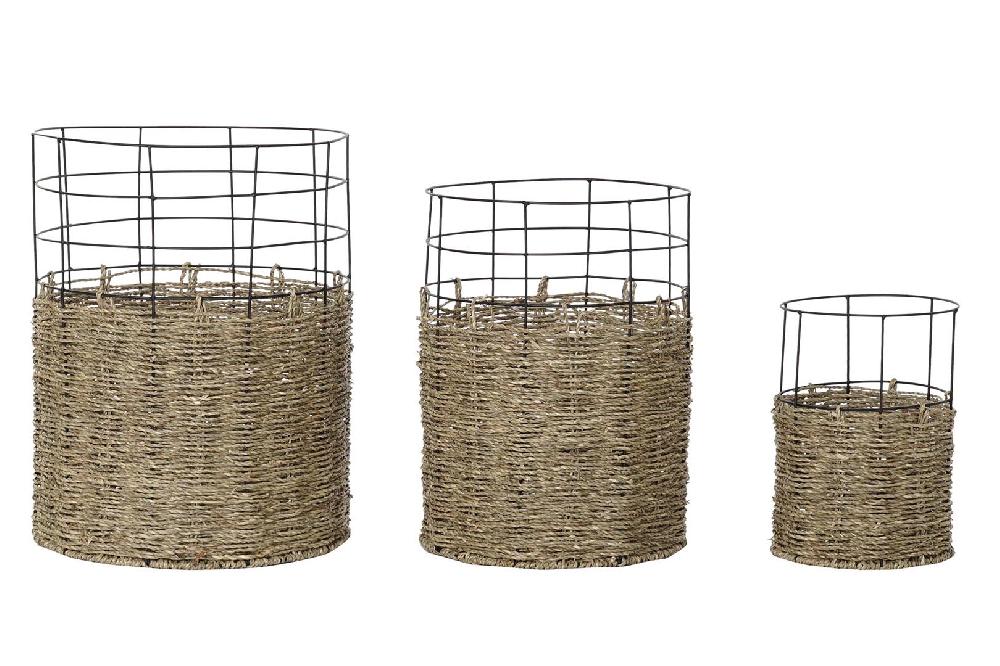 Dekodonia Set tres Cesta Metal Yute Cesta Metal