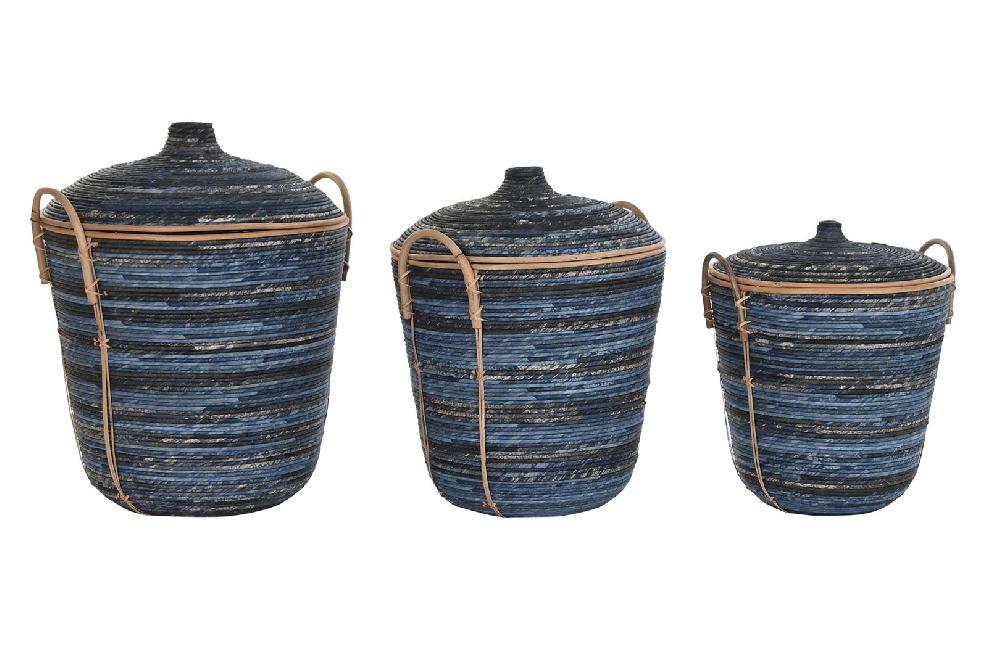 Dekodonia SET TRES RATÁN AZUL MARINO CON TAPA