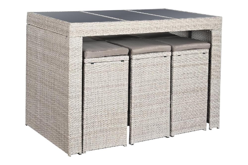 Dekodonia Mesa + sillas ratán sintético y acero para 6 gris