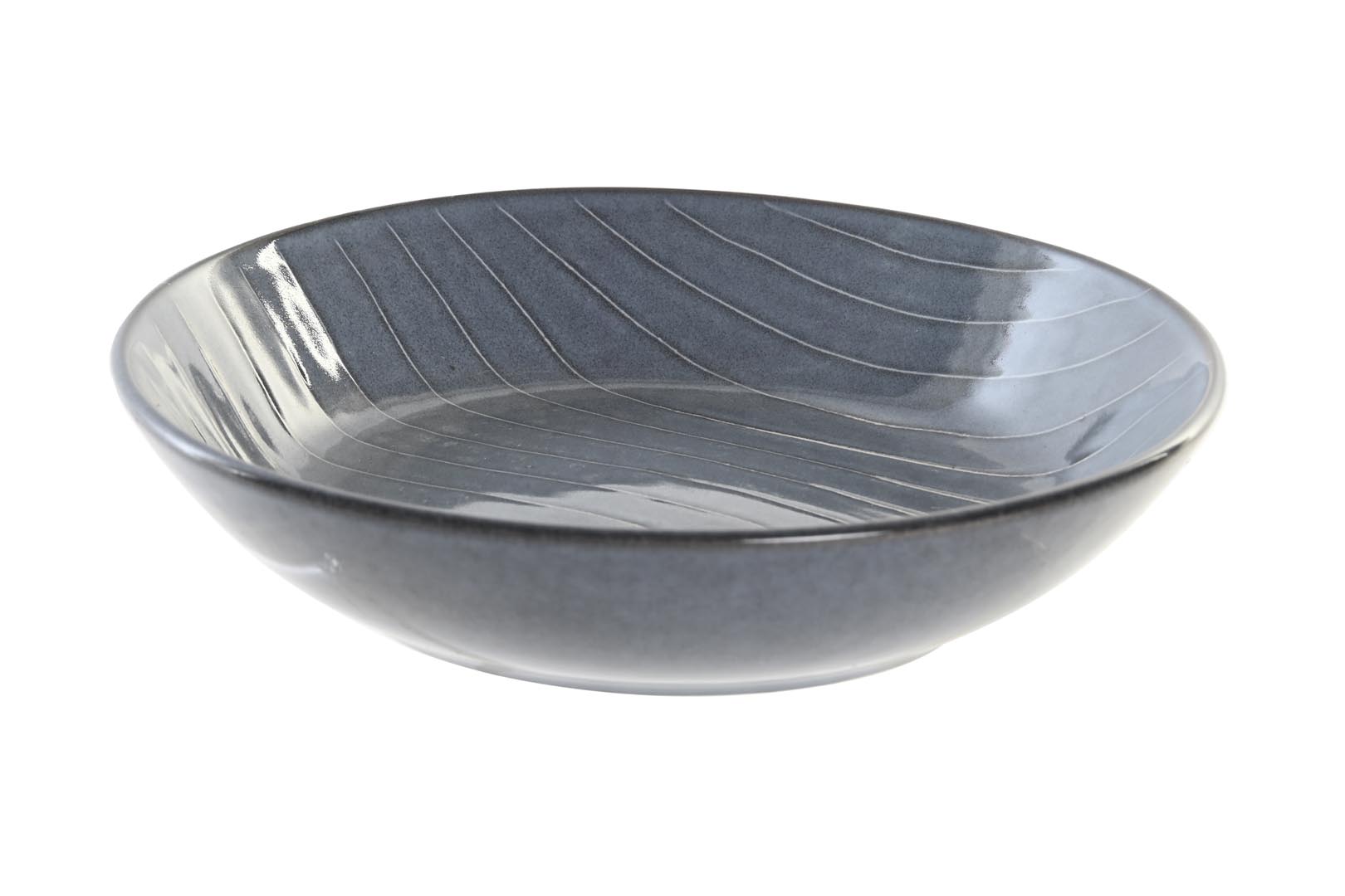 Dekodonia PACK SEIS PLATOS HONDOS GRES RAYAS AZULES