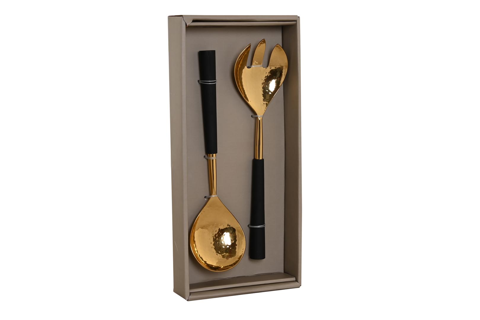 Dekodonia SET CUBIERTOS SERVIR INOX Y ACACIA DORADOS