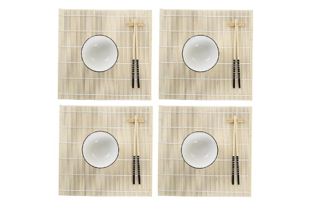 Dekodonia SET SUSHI BAMBÚ Y GRES BLANCO PARA CUATRO