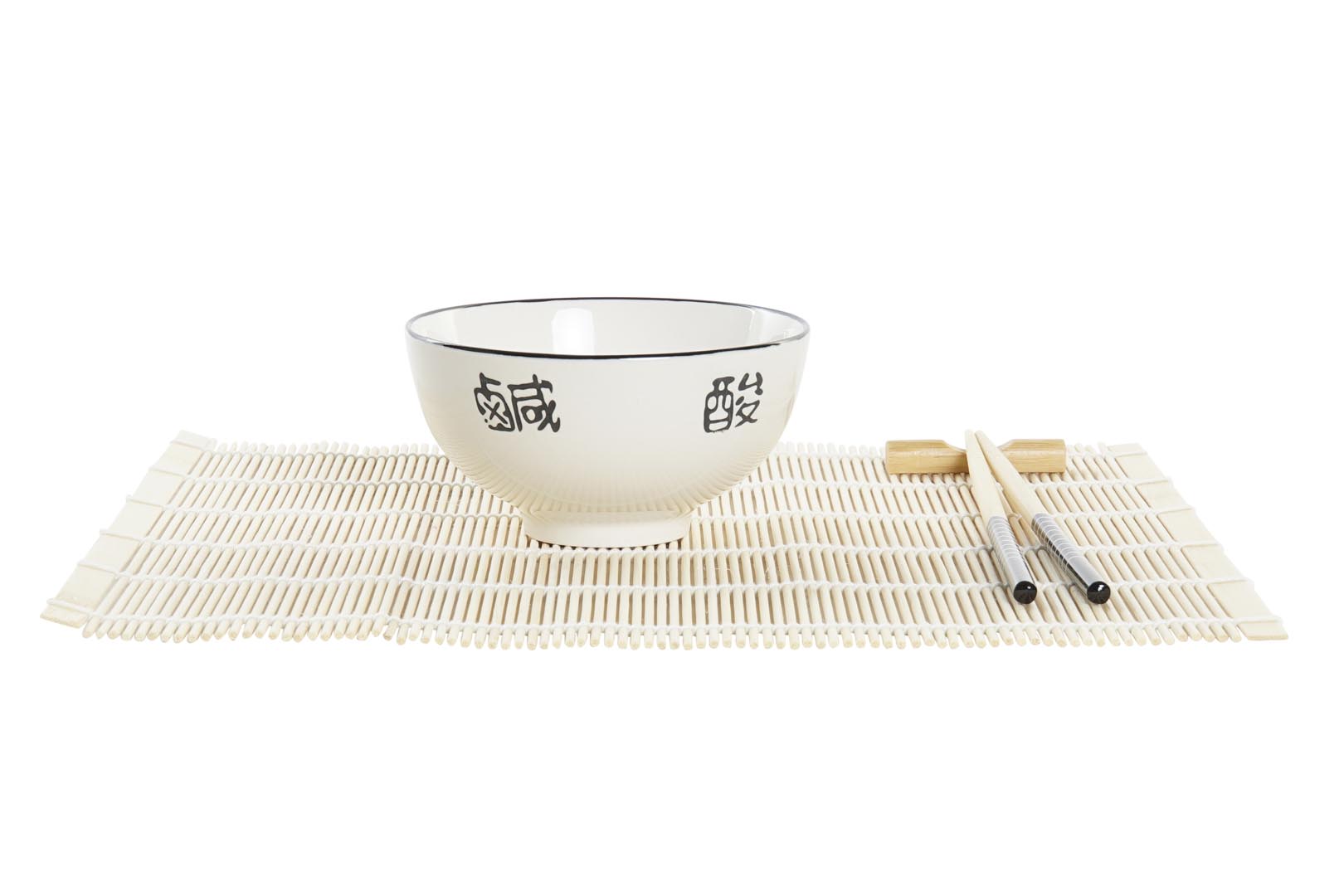 Dekodonia SET SUSHI BAMBÚ Y GRES BLANCO PARA CUATRO