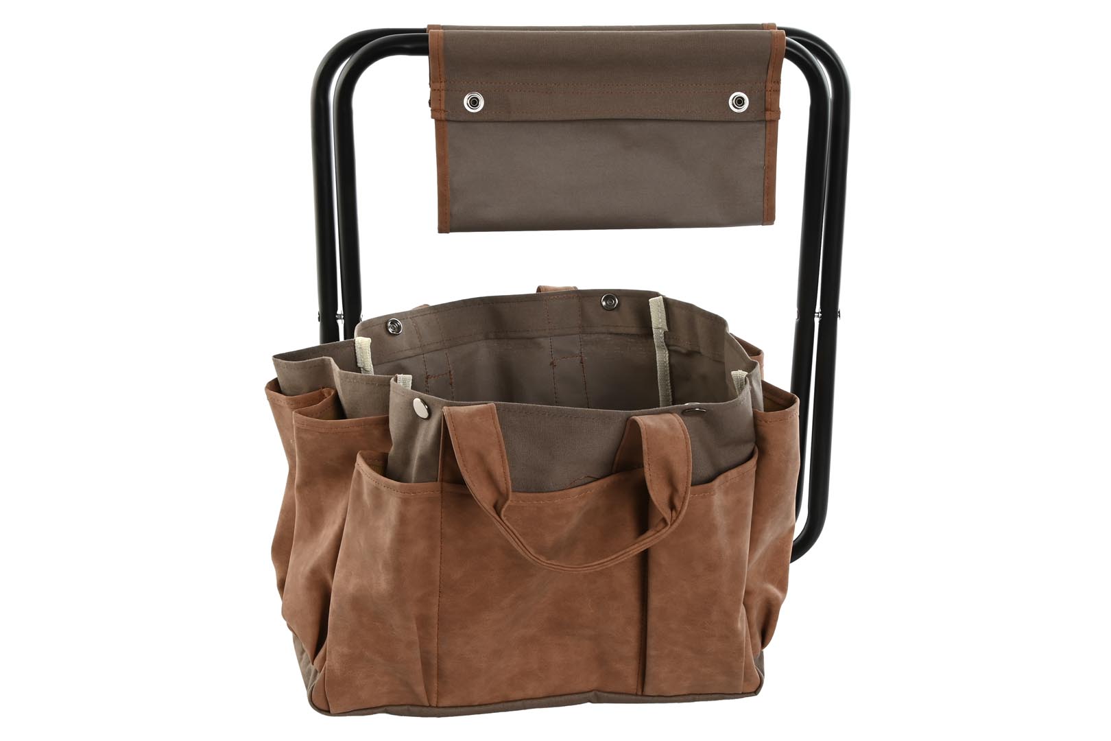 Dekodonia SET UTENSILIOS JARDINERÍA CON TABURETE MARRÓN