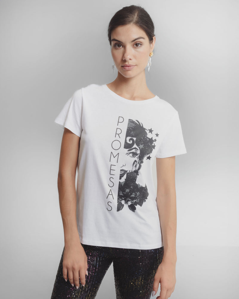 Dolores Promesas Camiseta Blanca Ilustrada Promesas