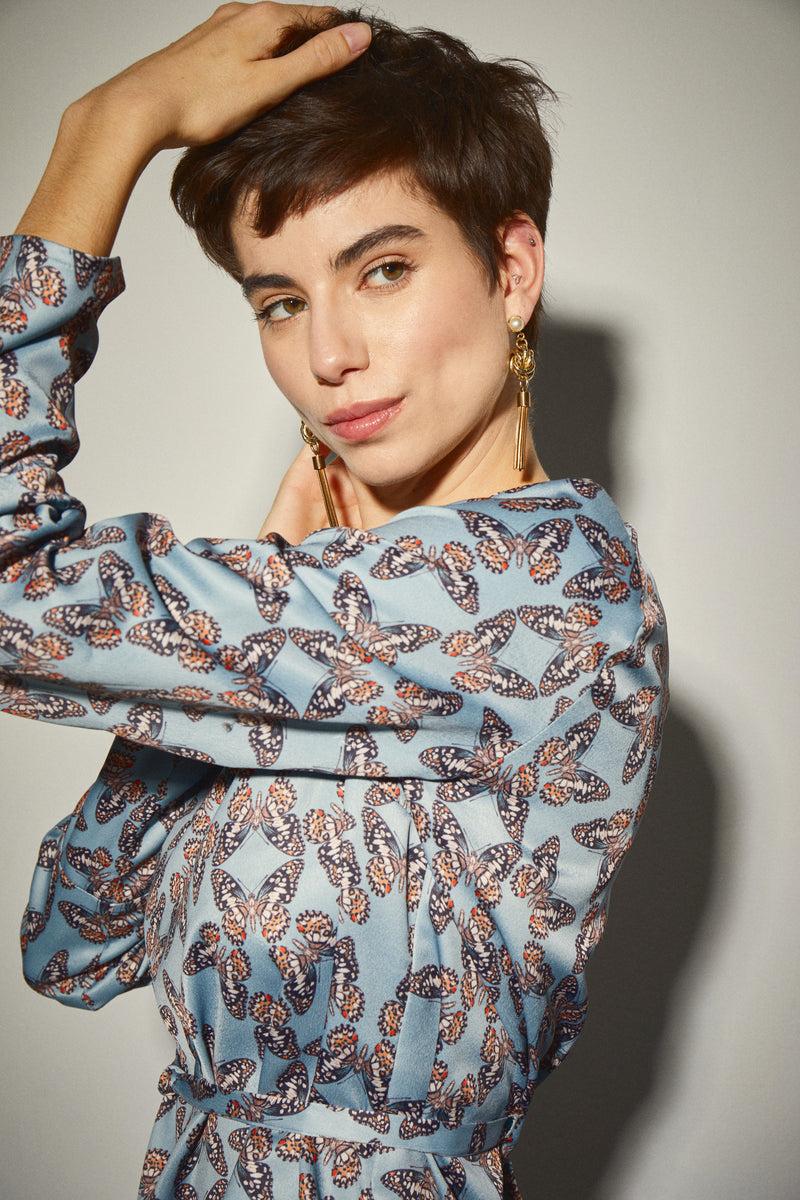 Dolores promesas Blusa Azul Claro Mariposas