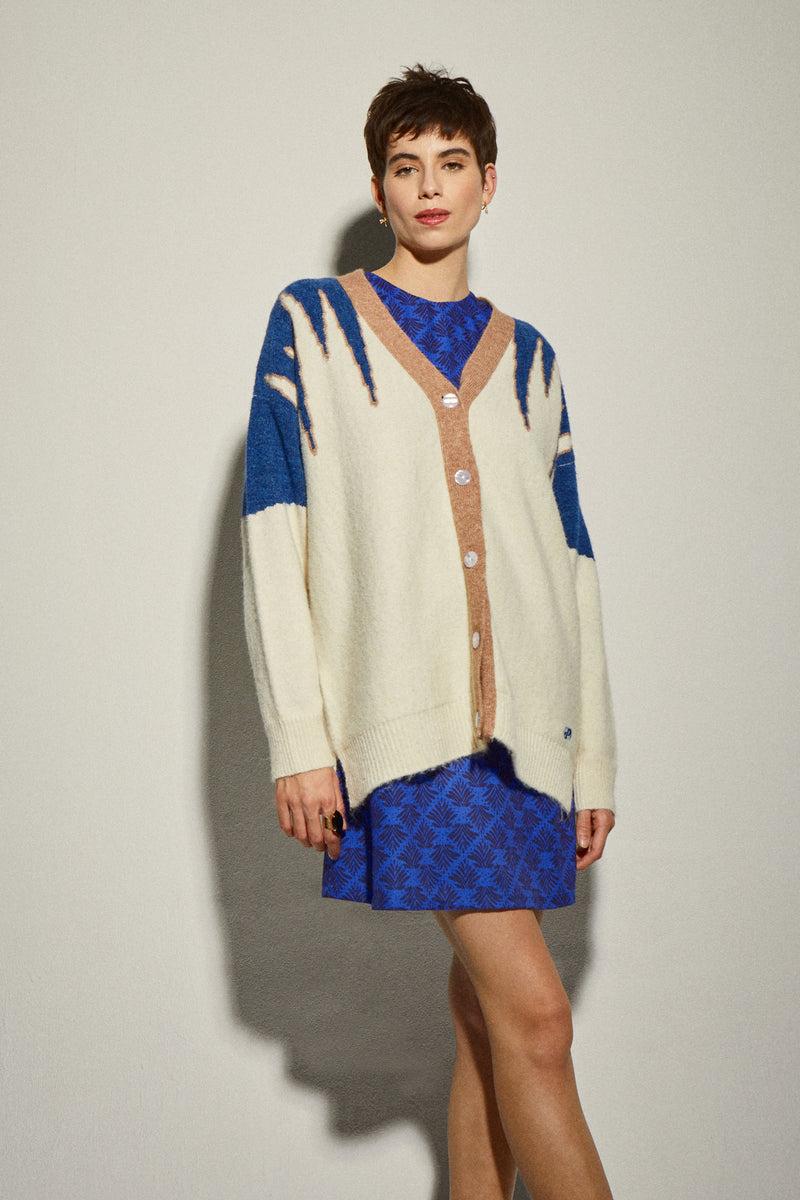 Dolores Promesas Chaqueta Punto Larga Crudo Y Azul