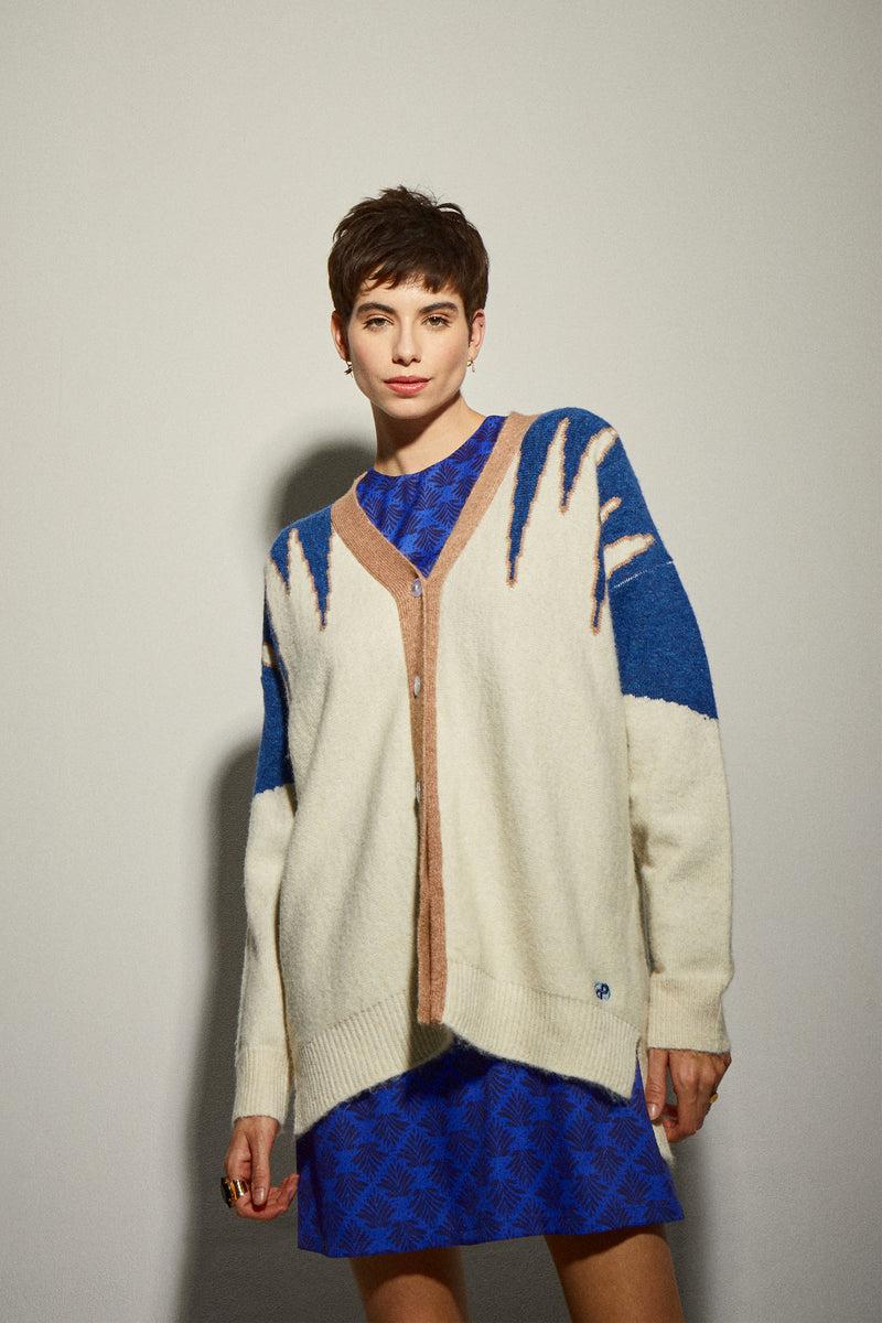 Dolores Promesas Chaqueta Punto Larga Crudo Y Azul