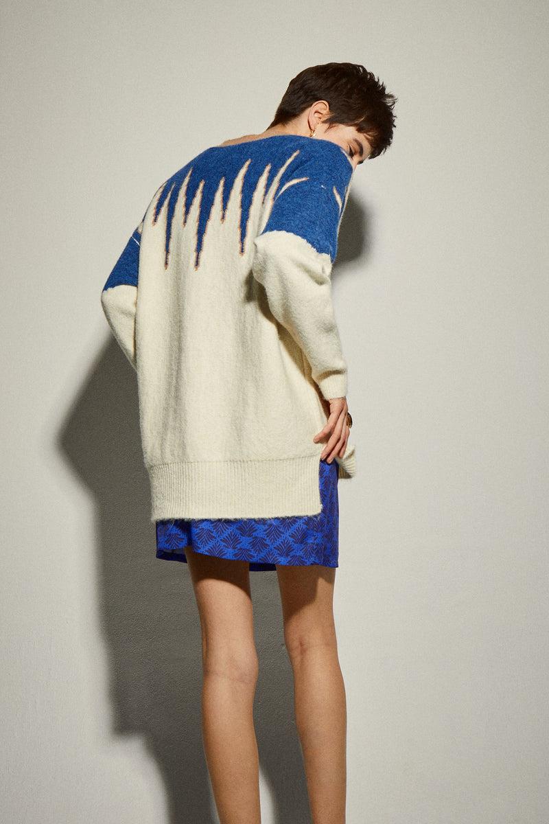 Dolores Promesas Chaqueta Punto Larga Crudo Y Azul