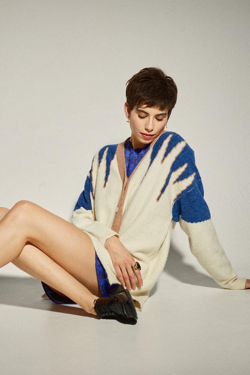 Dolores promesas Chaqueta Punto Larga Crudo y Azul