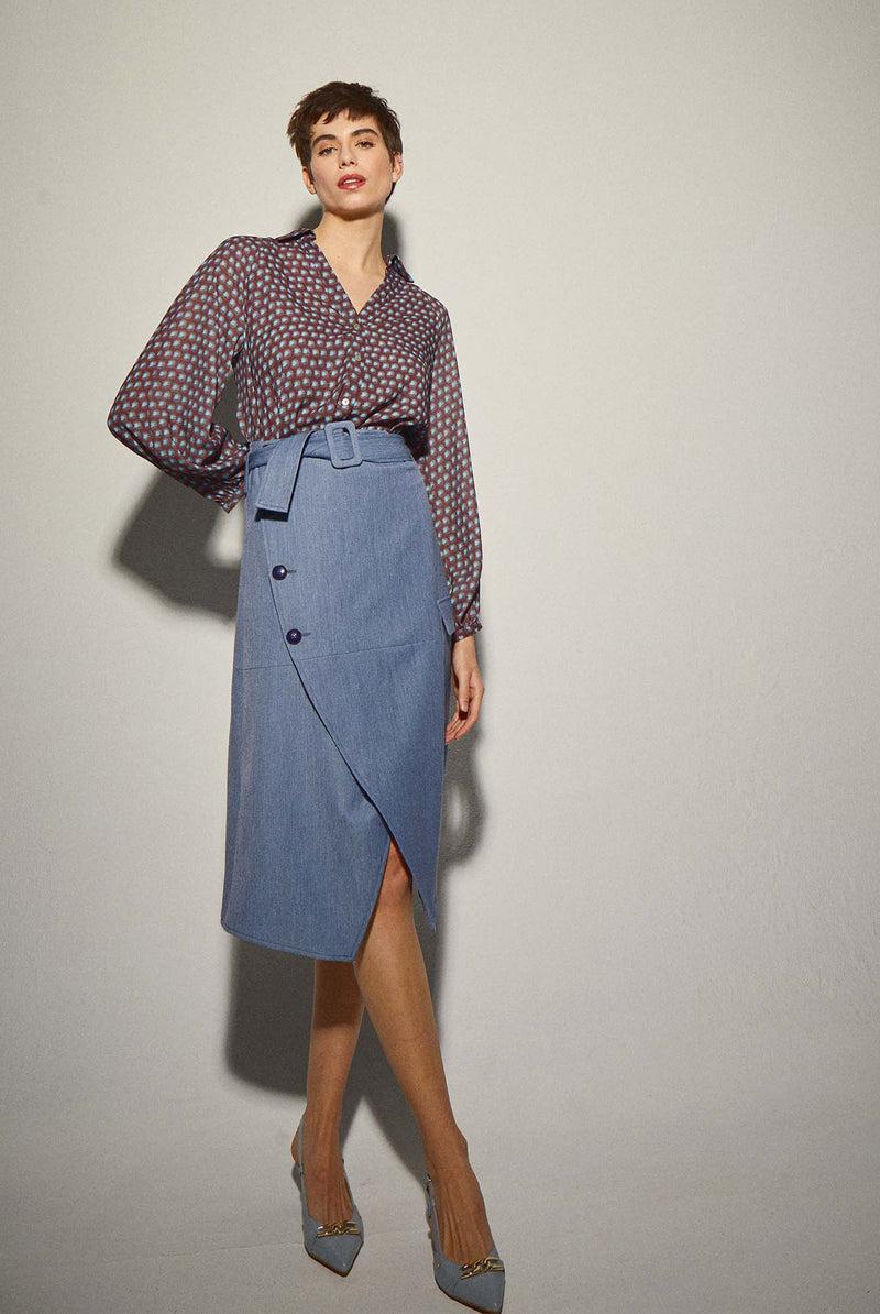 Dolores Promesas Falda Midi Bolsillos Azul