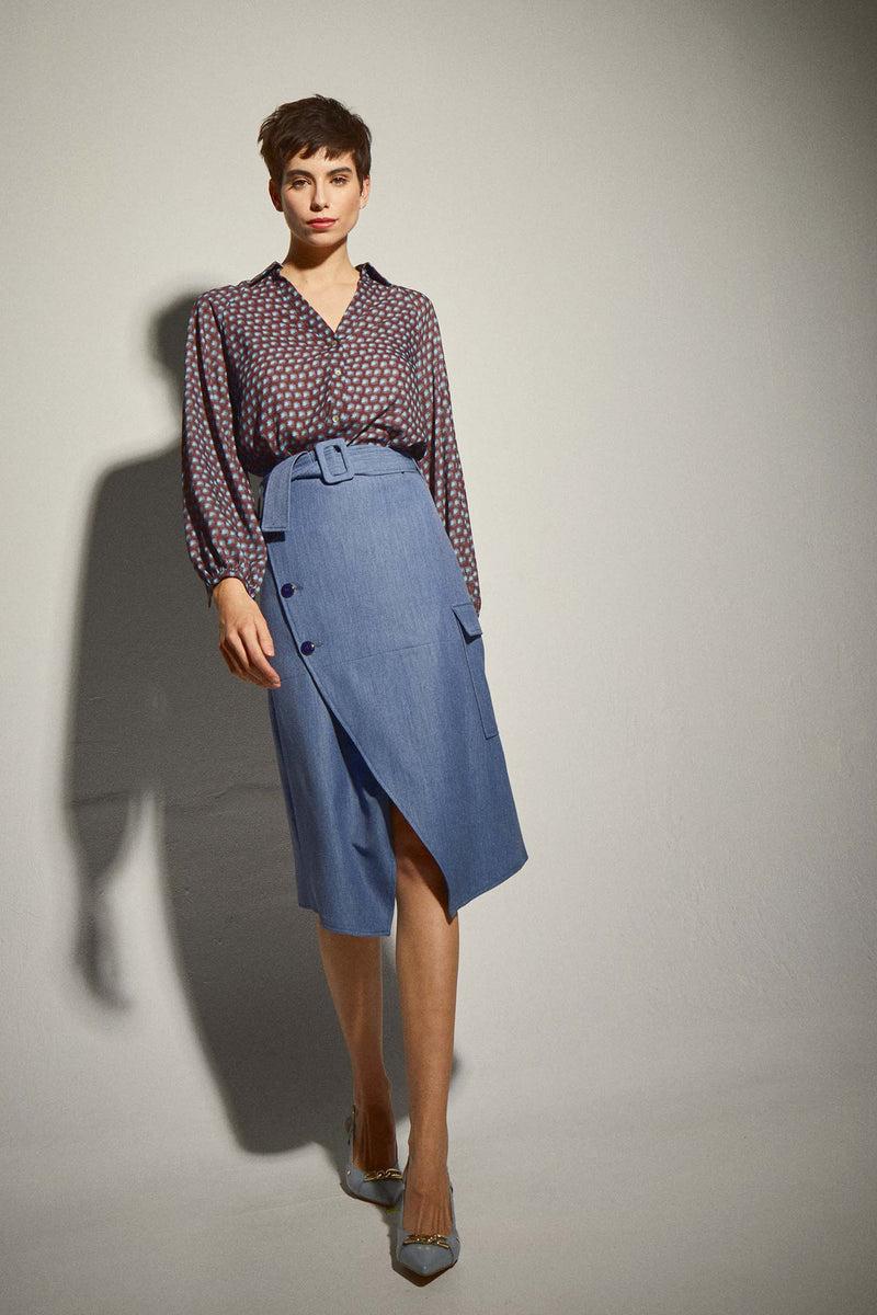 Dolores Promesas Falda Midi Bolsillos Azul