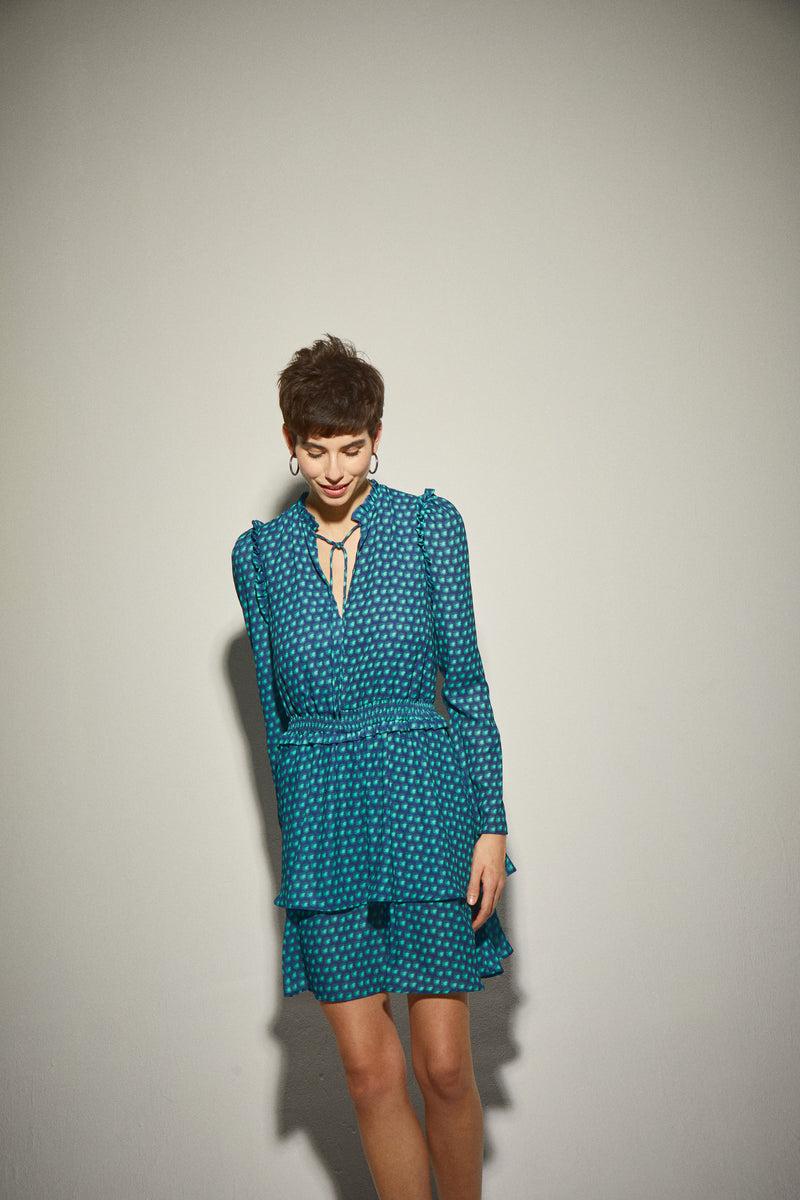 Dolores Promesas Vestido Estampado Geometrico Teal