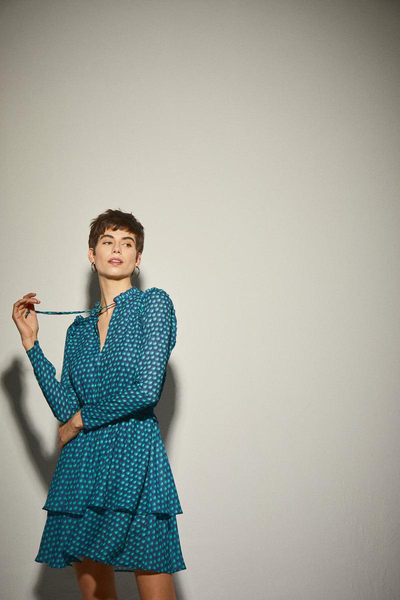 Dolores promesas Vestido Estampado Geometrico Teal