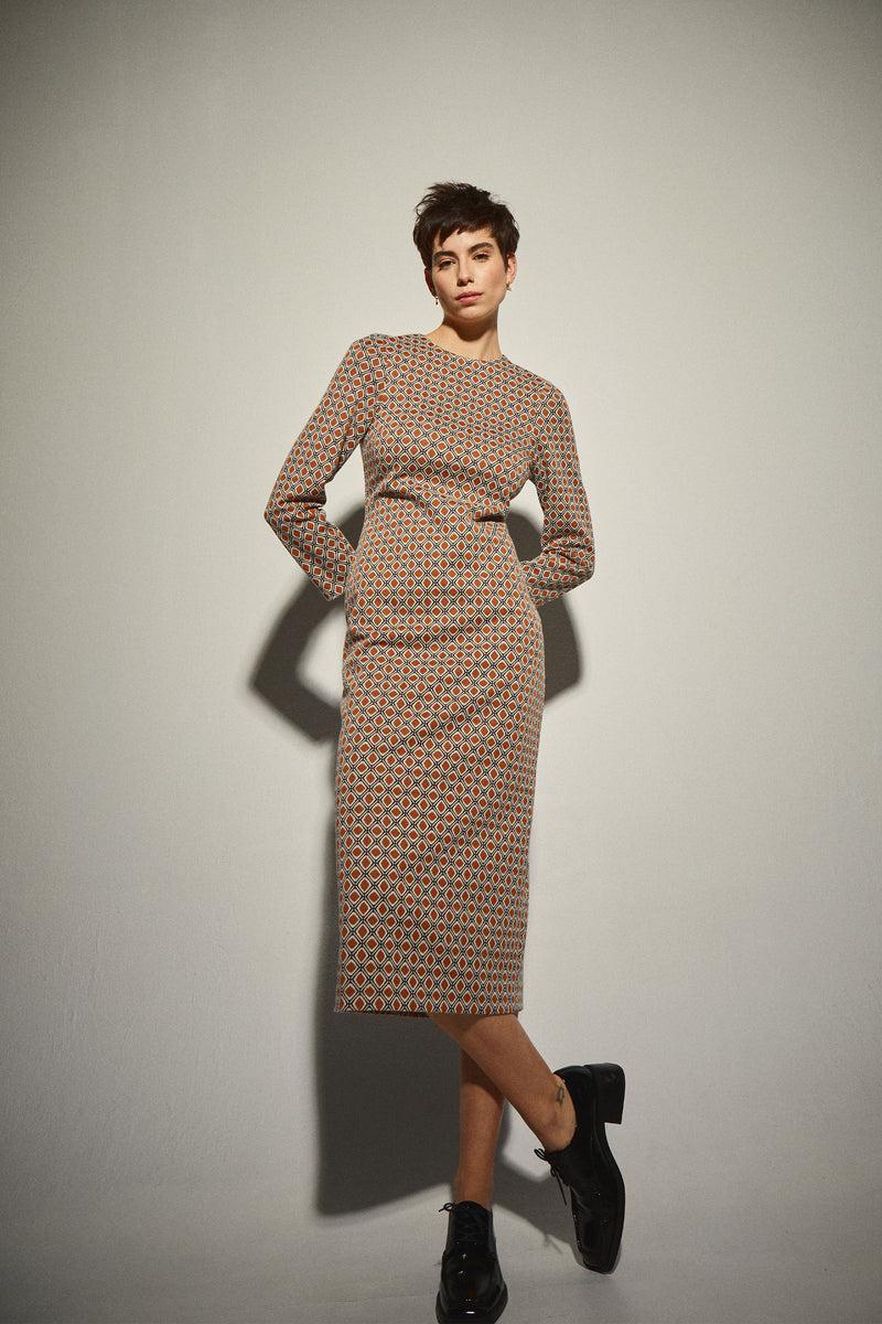 Dolores Promesas Vestido Midi Punto Retro Tierra