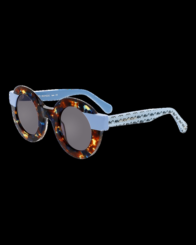 Dolores Promesas Gafa Con Corte Redondo Habana Azul Y Celeste Con Estampado De Camaleones