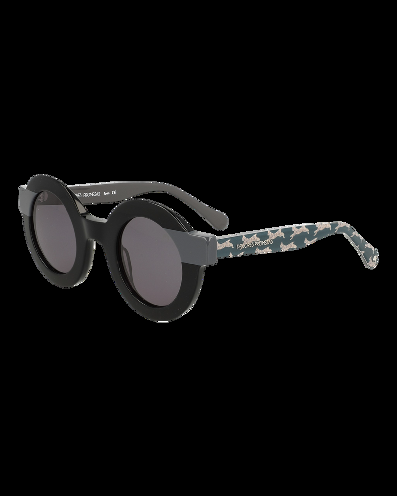 Dolores promesas Gafa corte redondo negra y gris con estampado de linces