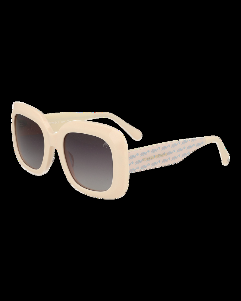 Dolores promesas Gafa de corte cuadrado beige rosado con estampado de camaleones