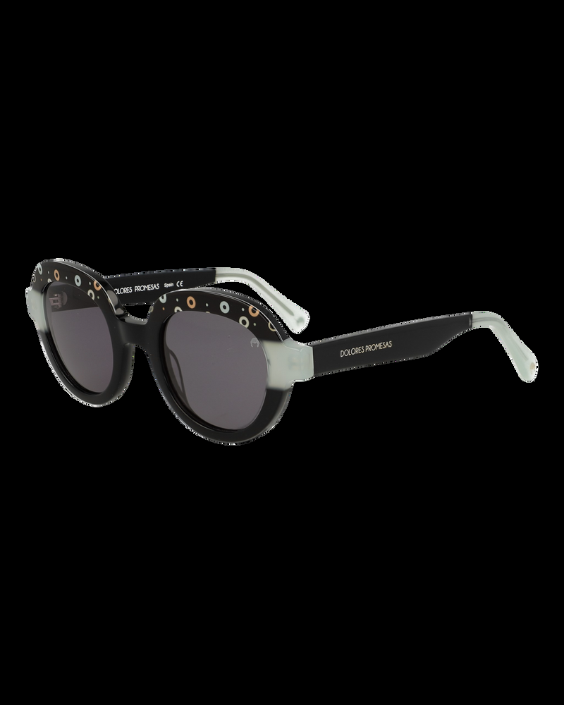 Dolores promesas Gafa ovalada negra con estampado de círculos