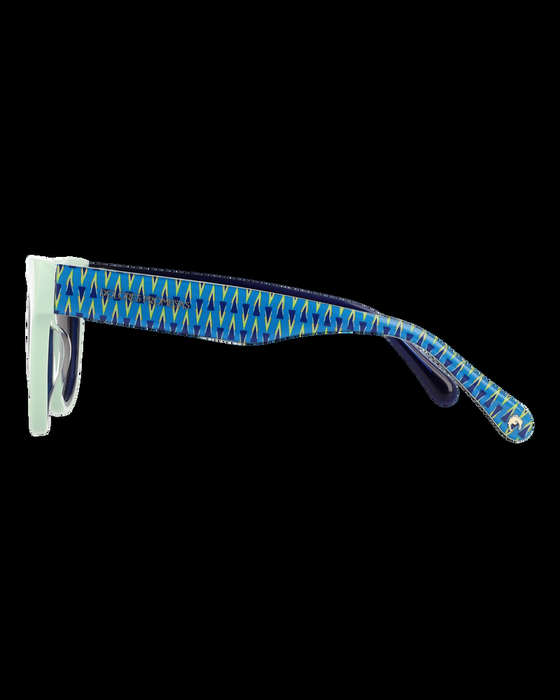 Dolores Promesas Gafa Ovalada Verde Agua Con Aro Azul Marino Y Estampado De Pirámides