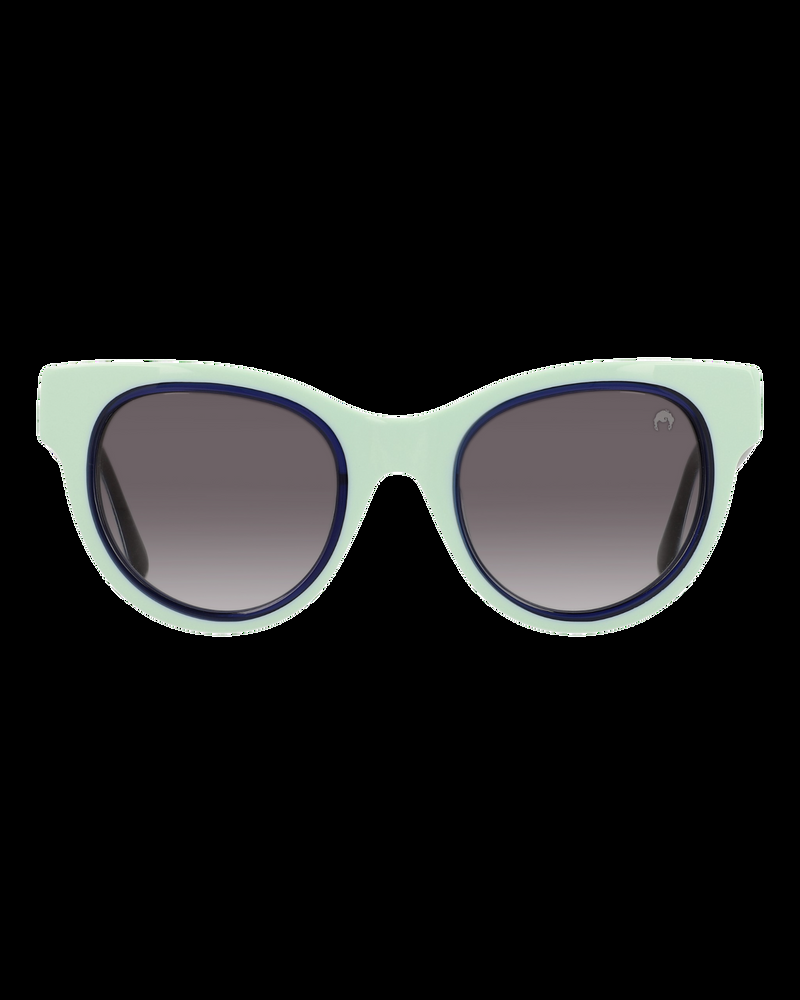 Dolores promesas Gafa ovalada verde agua con aro azul marino y estampado de pirámides