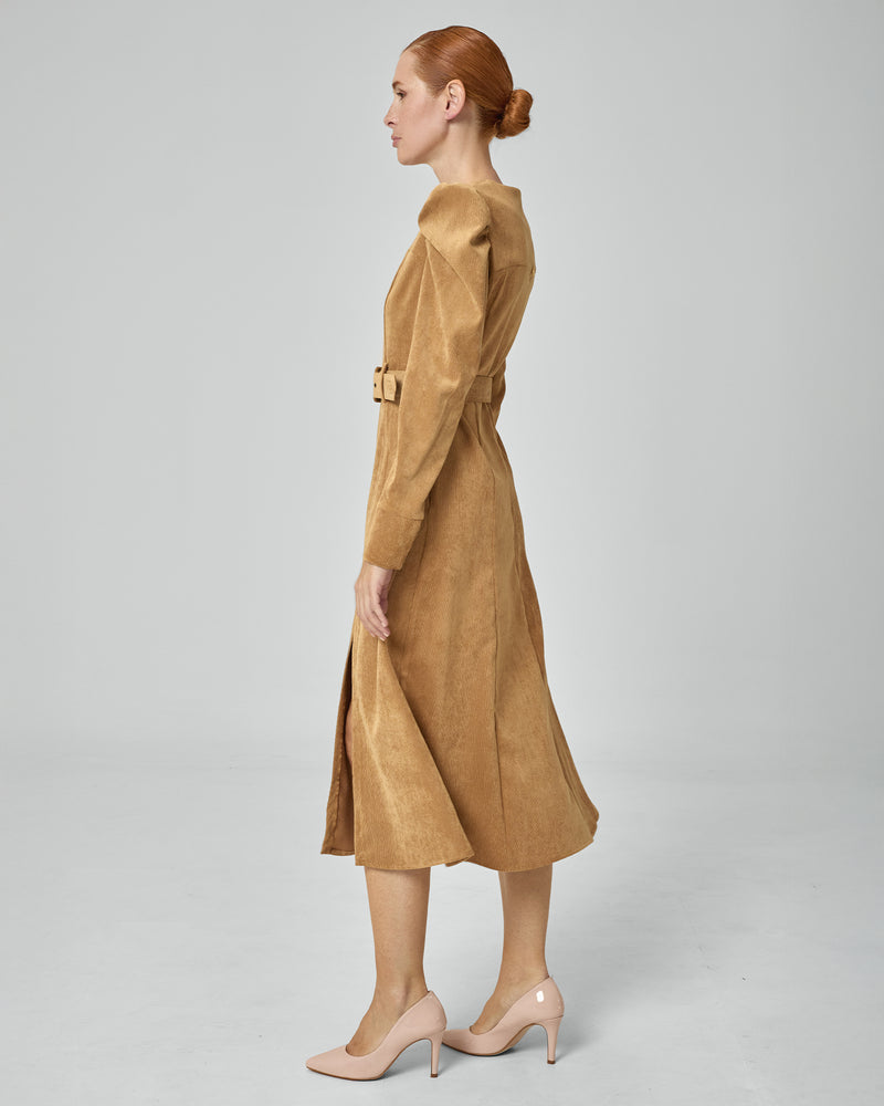 Dolores Promesas Vestido Camel Filipa Manga Abullonada