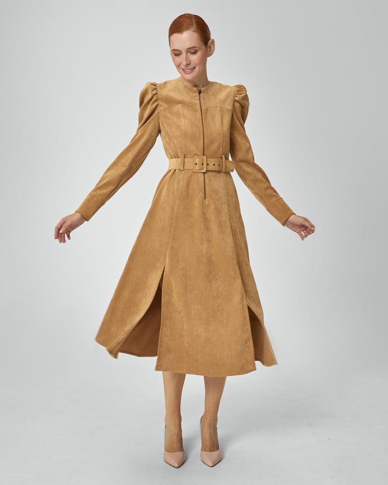 Dolores promesas Vestido camel Filipa manga abullonada