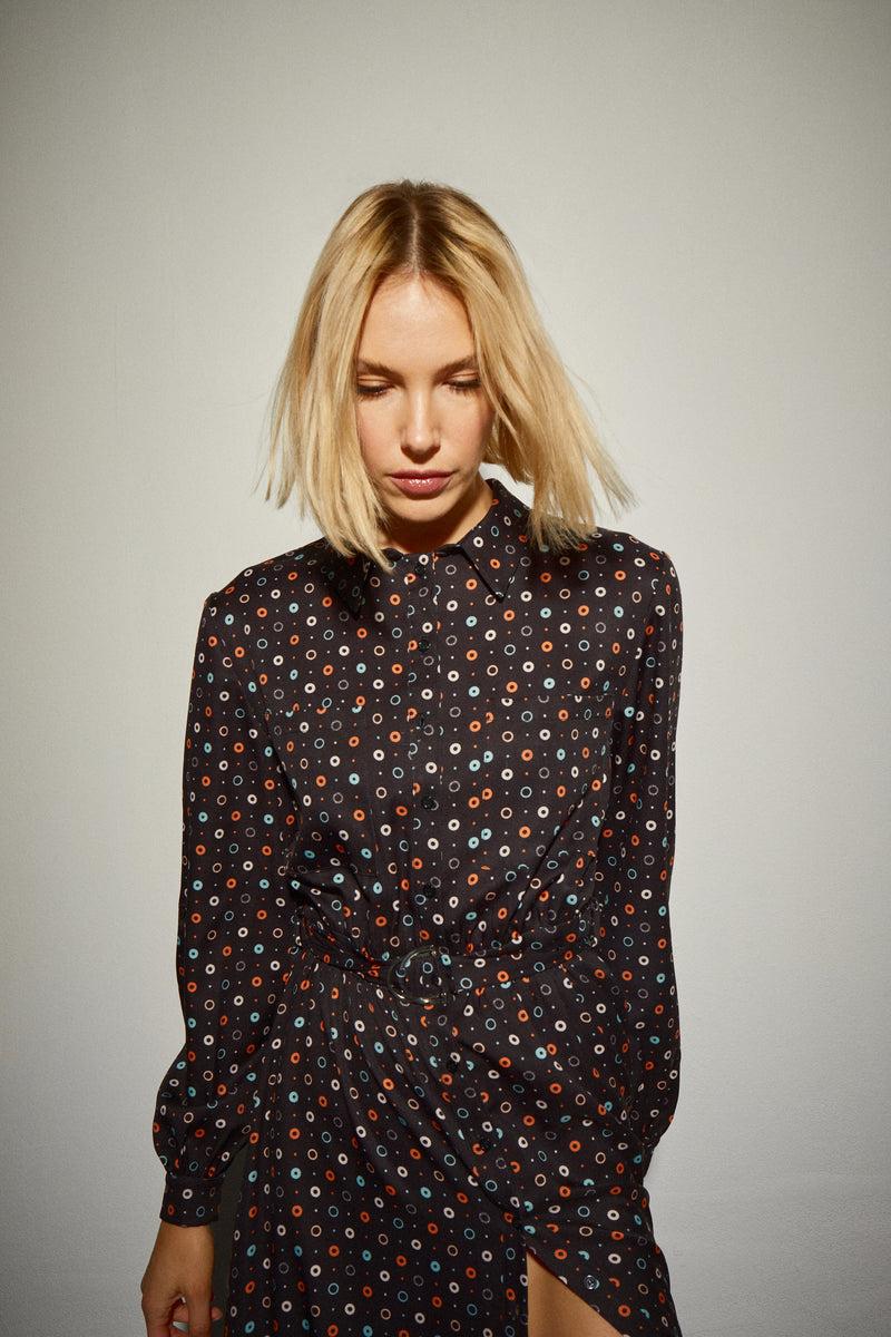 Dolores Promesas Vestido Camisero Largo Estampado Círculos