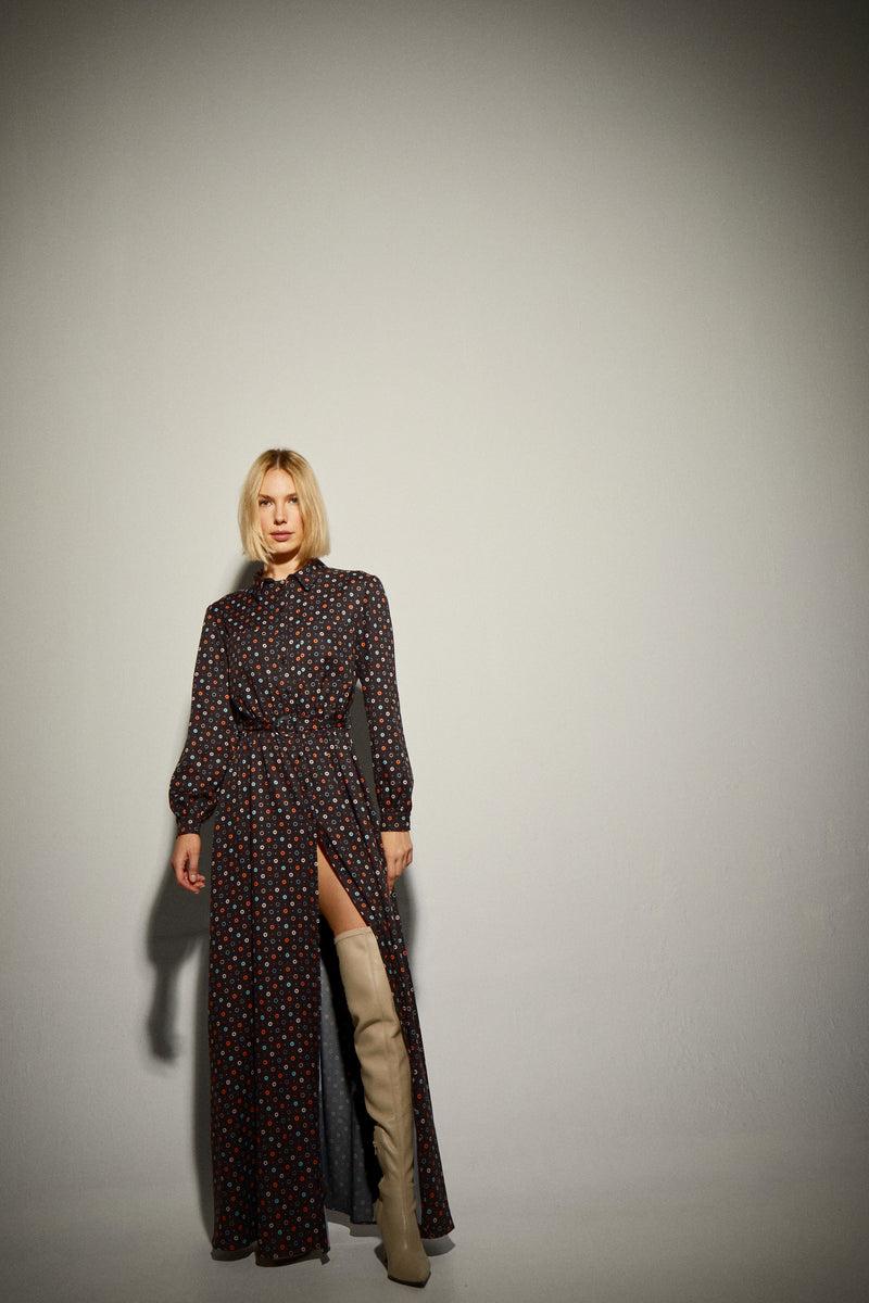 Dolores promesas Vestido Camisero Largo Estampado Círculos