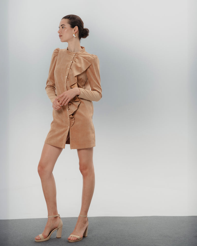 Dolores Promesas Vestido Corto Filipa Volantes Camel