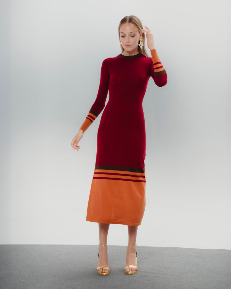 Dolores Promesas Vestido Punto Adriana Burdeos Y Naranja