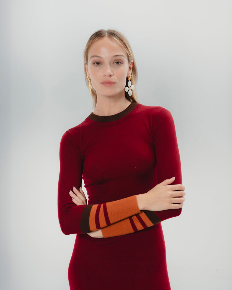 Dolores Promesas Vestido Punto Adriana Burdeos Y Naranja